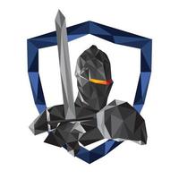 guardián del caballero con escudo y espada en un diseño de estilo lowpoly, bueno para la mascota y el negocio, protección de software también diseño del logotipo del servicio de seguros comerciales vector