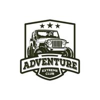 diseño de logotipo de vehículo de aventura todoterreno, perfecto para el diseño de camisetas y el logotipo del club también para eventos vector