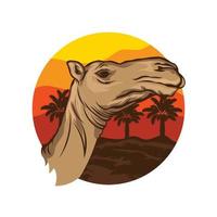 Camel face vector illustration with desert background,perfect for tshirt design and all merchandise type