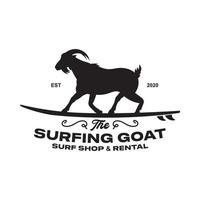 Surfing Goat vector illustration in retro vintage style, perfect for tshirt design, surf shop and rental logo