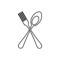 Spoon and fork icon, outline style vector