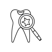 Tooth with magnifying glass icon, outline style vector