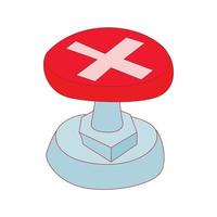 Red button with cross sign icon, cartoon style vector