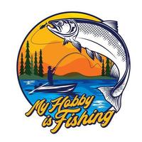 diseño de ilustración de vector de pesca de vacaciones, bueno para campamentos de eventos de torneos y temporada de vacaciones también para diseño de camisetas