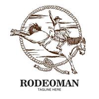 ilustración de vector de rodeoman en estilo dibujado a mano, perfecto para el diseño de camisetas y el logotipo del evento de campeonato de rodeo