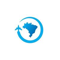 tour de brasil y logotipo de viaje con símbolo de avión de vuelo y mapa de brasil vector