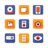 Set of multimedia flat retro icon vector illustration