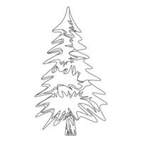 Pine tree in lineart. Xmas greeting card. Vector illustration on a white background.