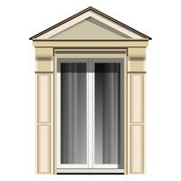 ventana abuhardillada en estilo realista. detalles arquitectonicos de casas. Ilustración de vector colorido aislado sobre fondo blanco.