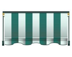 Awnings in realistic style. Striped awning for the cafes and street restaurants. Colorful vector illustration isolated on white background.