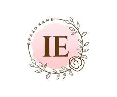 Initial IE feminine logo. Usable for Nature, Salon, Spa, Cosmetic and Beauty Logos. Flat Vector Logo Design Template Element.