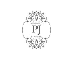 colección de logotipos de monogramas de boda con letras iniciales pj, plantillas florales y minimalistas modernas dibujadas a mano para tarjetas de invitación, guardar la fecha, identidad elegante para restaurante, boutique, café en vector