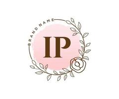 Initial IP feminine logo. Usable for Nature, Salon, Spa, Cosmetic and Beauty Logos. Flat Vector Logo Design Template Element.