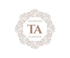 TA Initials letter Wedding monogram logos collection, hand drawn modern minimalistic and floral templates for Invitation cards, Save the Date, elegant identity for restaurant, boutique, cafe in vector