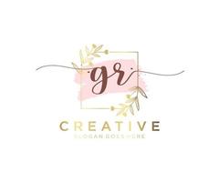 Initial GR feminine logo. Usable for Nature, Salon, Spa, Cosmetic and Beauty Logos. Flat Vector Logo Design Template Element.