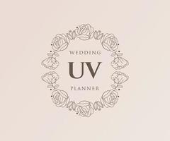 UV Initials letter Wedding monogram logos collection, hand drawn modern minimalistic and floral templates for Invitation cards, Save the Date, elegant identity for restaurant, boutique, cafe in vector