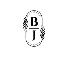 colección de logotipos de monograma de boda con letras iniciales bj, plantillas florales y minimalistas modernas dibujadas a mano para tarjetas de invitación, guardar la fecha, identidad elegante para restaurante, boutique, café en vector