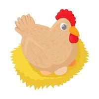 Hen in the nest icon, cartoon style vector