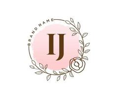 Initial IJ feminine logo. Usable for Nature, Salon, Spa, Cosmetic and Beauty Logos. Flat Vector Logo Design Template Element.