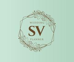 SV Initials letter Wedding monogram logos collection, hand drawn modern minimalistic and floral templates for Invitation cards, Save the Date, elegant identity for restaurant, boutique, cafe in vector