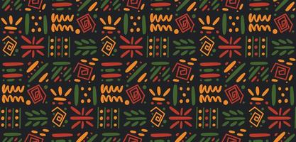 African clash ethnic tribal seamless pattern background. Vector red, yellow, green symbols, square repeat lines backdrop for Black History Month, Juneteenth, Kwanzaa print, banner, wallpaper