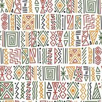 Choque tribal étnico africano adorno sin fisuras de fondo. líneas simples, triángulos motivos de símbolos dibujados a mano. papel tapiz vectorial, textura, diseño de impresión