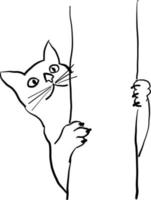 The cat climbs a tree, line drawing. vector