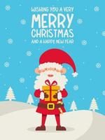 Cute santa, christmas card. Santa claus with a gift vector