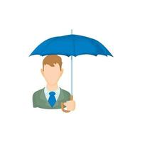 hombre con icono de paraguas, estilo de dibujos animados vector