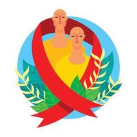 Aids Couple with Red Ribbon vector