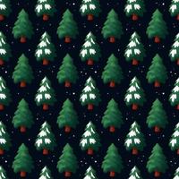 Pattern with Christmas tree with snow on dark blue background vector