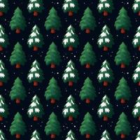 Pattern with Christmas tree with snow on dark blue background vector