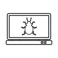 Laptop icon with a bug icon, outline style vector