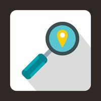 Magnifying glass and pin pointer icon, flat style vector