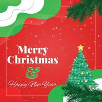 Christmas red background with hanging shining golden star. Merry christmas greeting card. Holiday Xmas and New Year poster, web banner, header website. vector