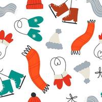 seamless pattern with gloves, scarves and hats. hand drawn vector illustration.