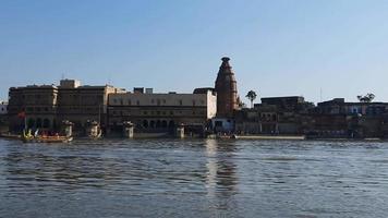 Yamuna River view from the boat in the day at Vrindavan, Krishna temple Kesi Ghat on the banks of the Yamuna River in the town of Vrindavan, Boating at Yamuna River Vrindavan video