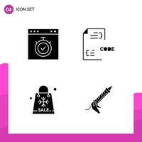 Glyph Icon set Pack of 4 Solid Icons isolated on White Background for responsive Website Design Print and Mobile Applications Creative Black Icon vector background