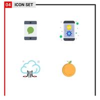 Set of 4 Vector Flat Icons on Grid for cellphone cloud message coding storage Editable Vector Design Elements