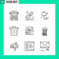 Pack of 9 Line Style Icon Set Outline Symbols for print Creative Signs Isolated on White Background 9 Icon Set Creative Black Icon vector background