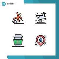 Mobile Interface Filledline Flat Color Set of 4 Pictograms of business cafe failure seagull cup Editable Vector Design Elements