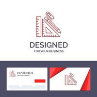 tarjeta de visita creativa y plantilla de logotipo escala construcción lápiz reparación regla clip vector ilustración