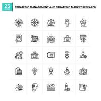 25 conjunto de iconos de gestión estratégica e investigación de mercado estratégico antecedentes vectoriales vector