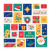 linda plantilla de calendario de adviento de navidad vector