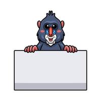 Cute little mandrill cartoon with blank sign vector