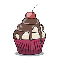 cupcake vectorial con chocolate derretido y cereza encima vector