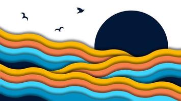 Abstract waves background with papercut style vector