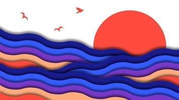 Abstract waves background with papercut style vector