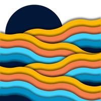 Abstract waves background with papercut style vector