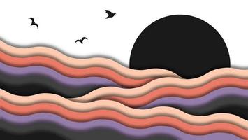 Abstract waves background with papercut style vector